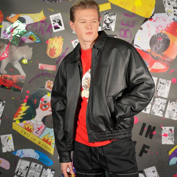 Vintage 90s Hand-Painted Leather Bomber Jacket – Size XL, Unisex - Picture 4 of 12